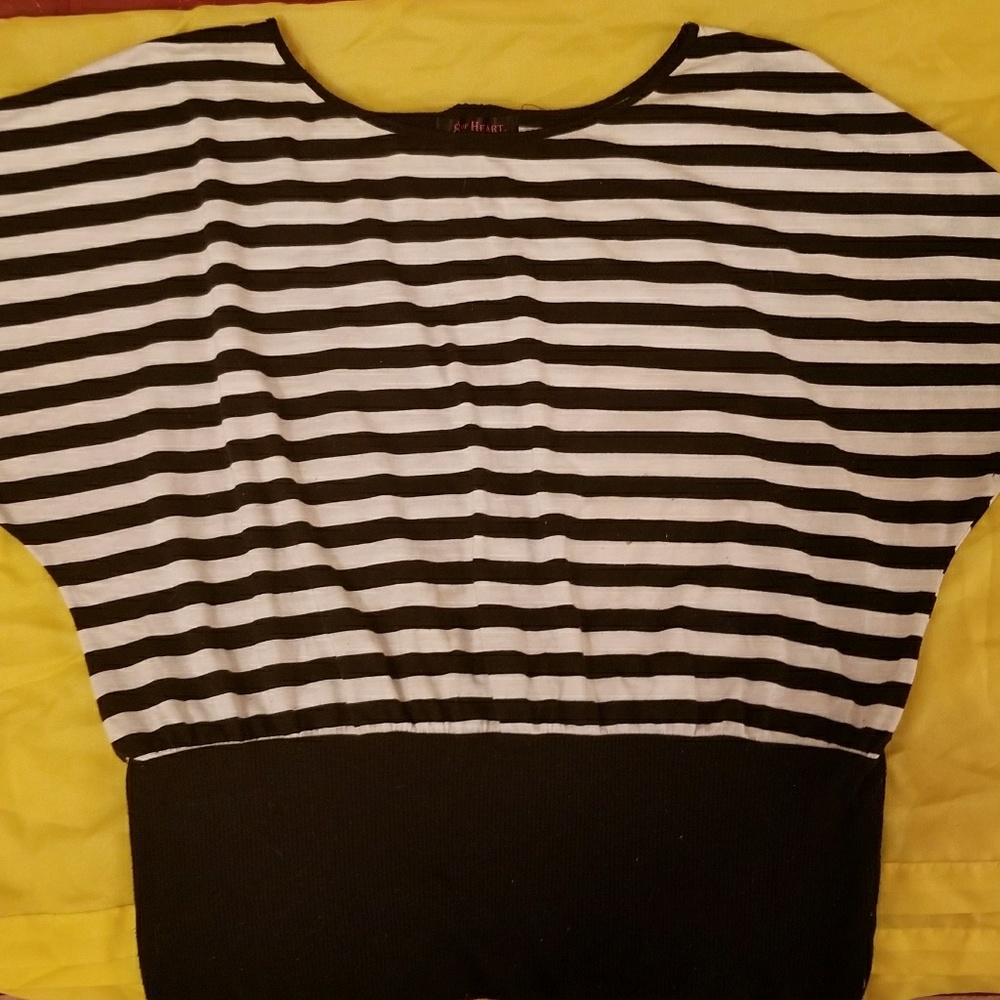 Black and White Striped Blouse with Zipper Back